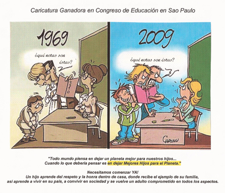 caricatura comparando la educación en 1969 con el año 2009